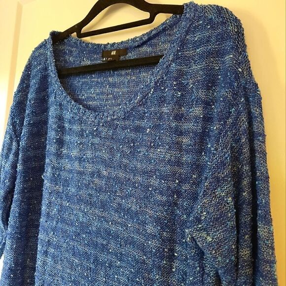 H&M Tweedy Boxy Fit Scoopneck Sweater Blue - Picture 4 of 11